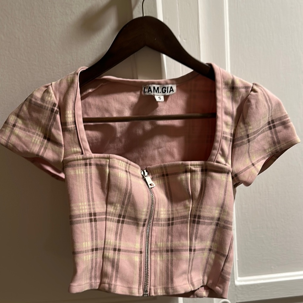 I Am Gia Pink Plaid Crop